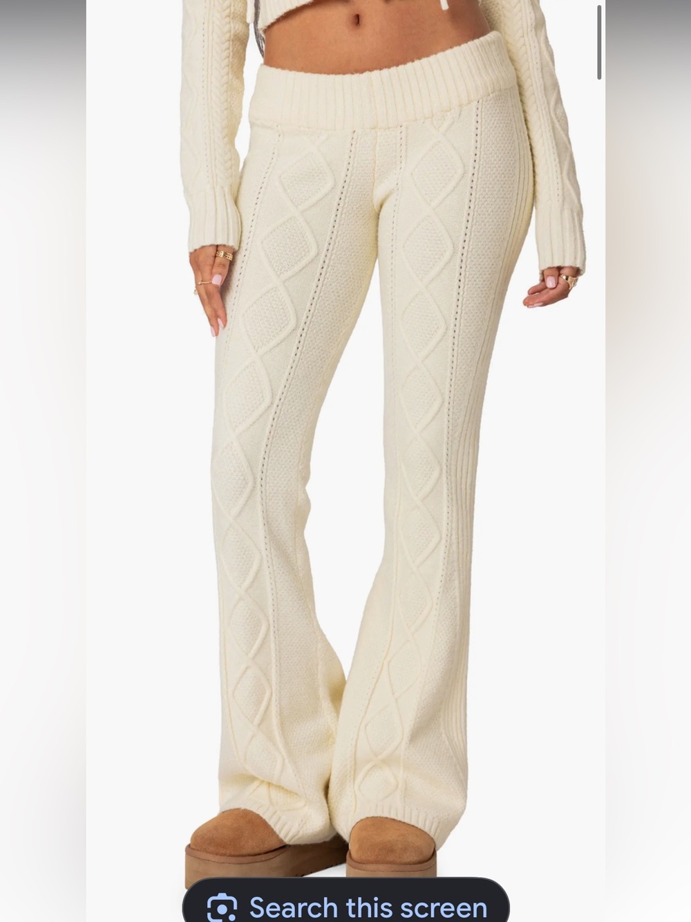 Edikted Cream Cable Knit Flare Pants